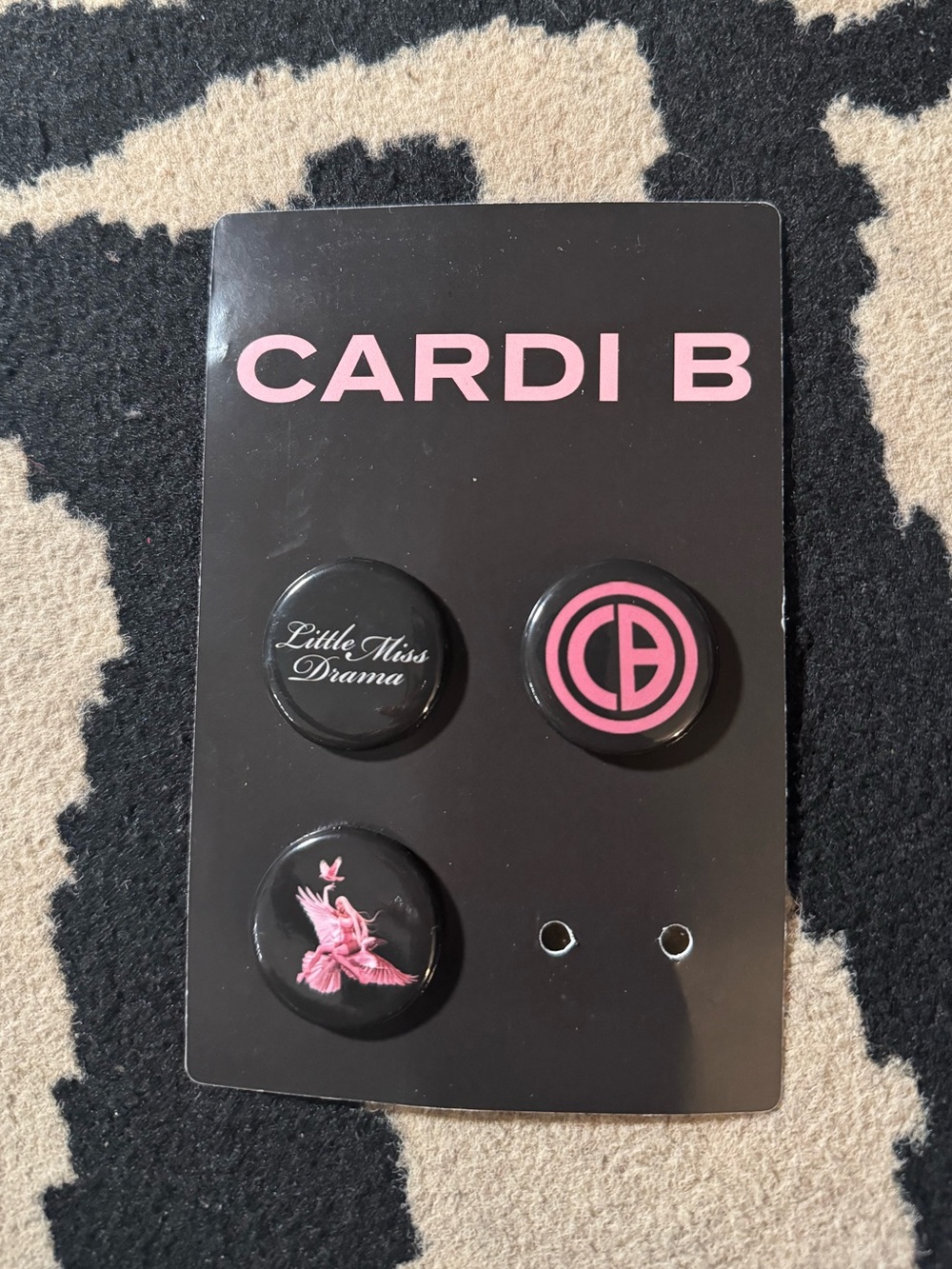 Cardi B Pink & Black Button Pin Set
